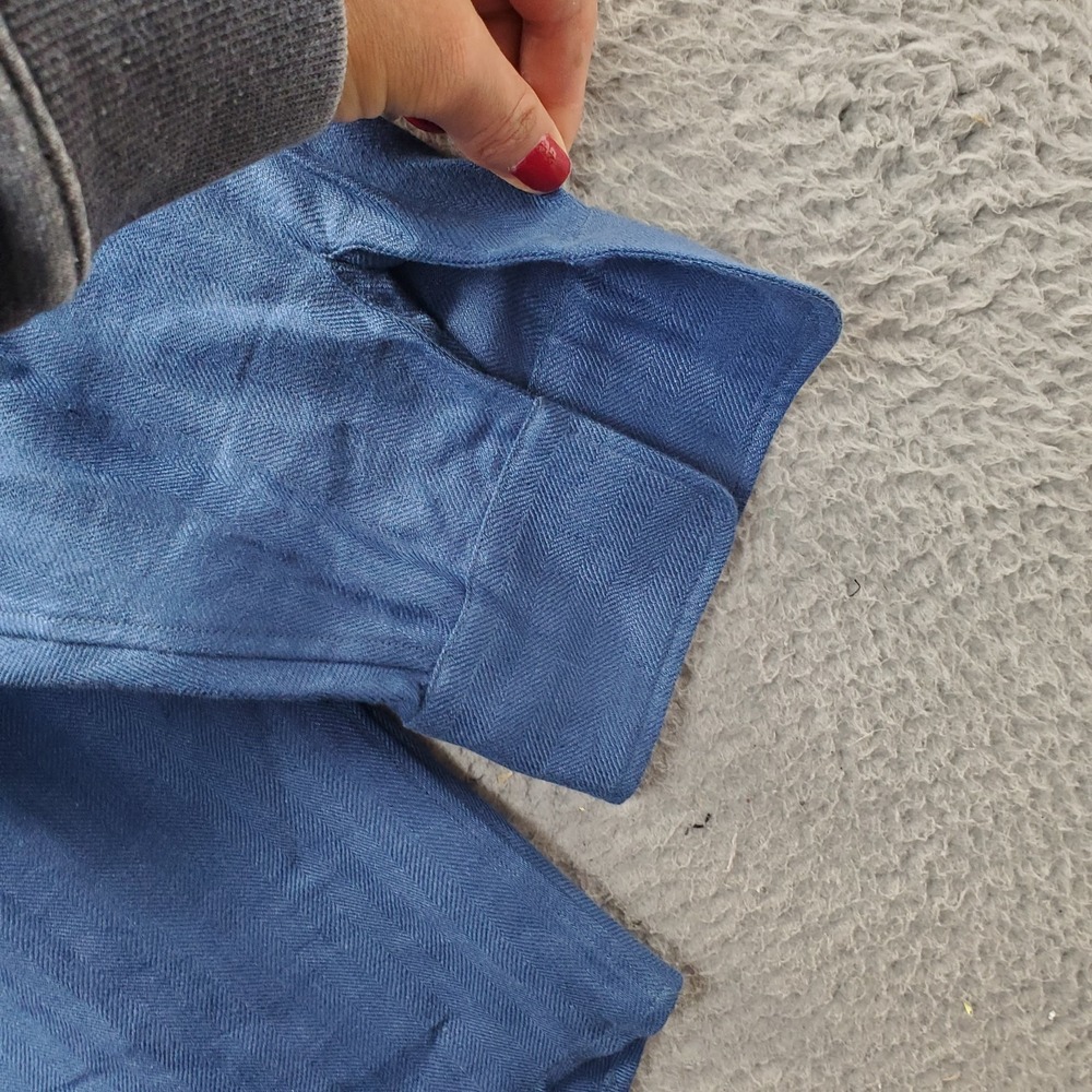 Lauren Ralph Lauren Button-Up Shirt Womens XL Blue Herringbone Linen Long-Sleeve - Picture 7 of 8